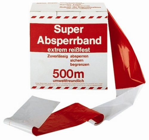 Absperrband rot/weiß geblockt 80 mm breit á 500m