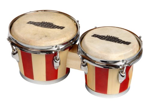 XDrum Bongo Retro 17cm (6 3/4 Zoll) Macho und 20cm (8 Zoll) Hembra Holz natur 2-tone Percussion Holzbongo Naturfelle Trommel