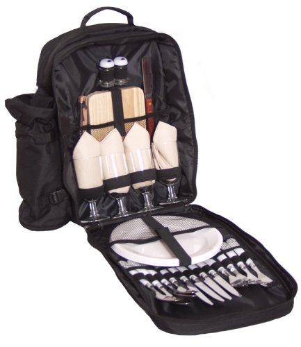 BRUBAKER Picknickrucksack Picknicktasche mit Inhalt für 4 Personen mit integrierter Kühltasche und abnehmbarer Flaschentasche