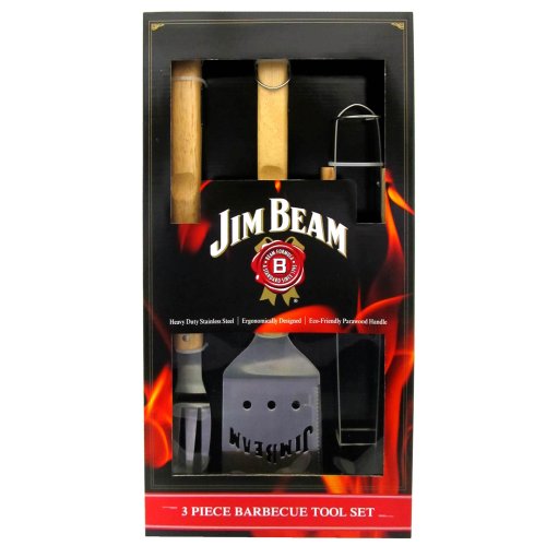 Jim Beam 700590 BBQ Besteck bestehend aus: Grillwender, Grillzange, Grillgabel in der Geschenkbox