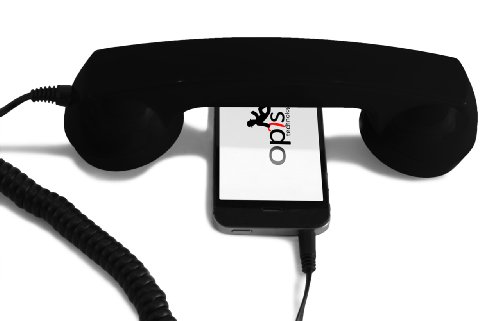 Opis 60s micro - Retro Handyhörer für Smartphones und Handys in der Form eines klassischen Telefonhörers (schwarz)