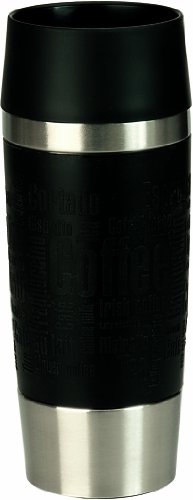 EMSA 513361 Isolierbecher TRAVEL MUG Manschette, schwarz, 0,36 Liter (4 Std. heiß, 8 Std. kalt, spülmaschinenfest, 360° Trinköffnung, 100 % dicht)