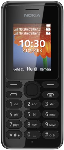 Nokia A00014805 108 Handy (4,6 cm (1,8 Zoll) QQVGA-Display, 160 x 128 Pixel, UKW-Radio, VGA Kamera ohne Blitz, Dual-SIM) schwarz
