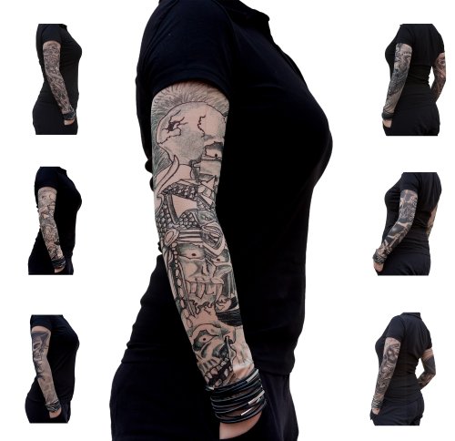 Oblique-Unique® Nylon Tattoo Ärmel - Totenkopf - Skull - Einzeln oder als 6er Set (hole in skull)