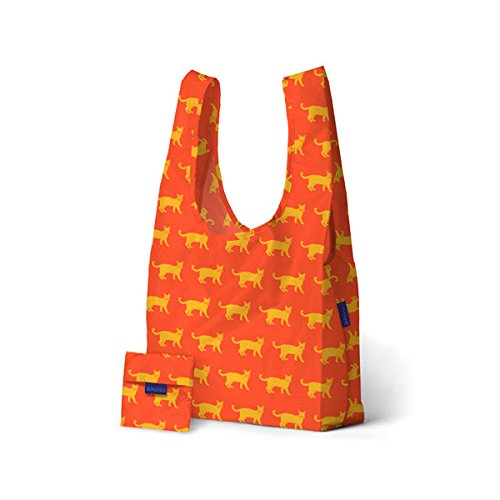 Baggu Classic Tote Bag, Damen Tote-Tasche, Orange und Gelb mit Katzenmotiv