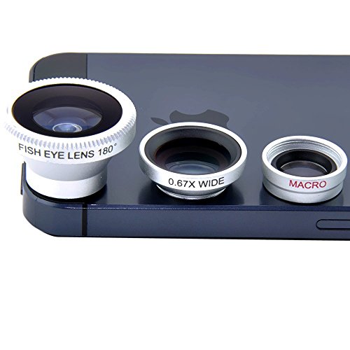 Patuoxun® 3-in-1 Magnetische Fish Eye Lens 180° Fischaugenobjektiv + Weitwinkel + Micro Objektiv Kamera Kit für Phone 6 6 PLUS 5S 5C 5 4S HTC Samsung - Silber