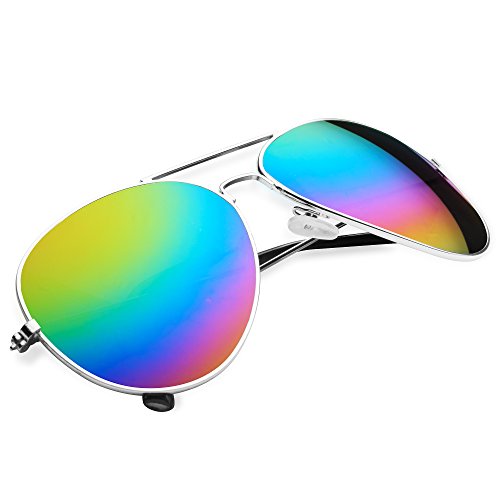 Taffstyle® Damen Herren Spiegelbrille Pilotenbrille Aviator Vintage Retro Style Piloten Police Sonnenbrille verspiegelt Pornobrille - Rainbow