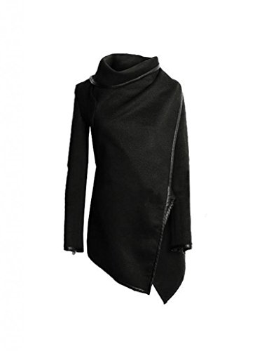 Minetom Fashion Damen Unregelmäßig Slim Warm Lang Mantel Jacke Trench Windschutz Parka (Schwarz S)