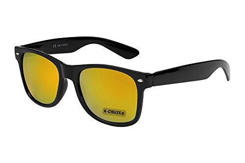 X-CRUZE® 8-090 Nerd Sonnenbrille Wayfarer Style Stil Retro Vintage Retro Unisex Herren Damen Männer Frauen Brille Nerdbrille - schwarz und orange verspiegelt